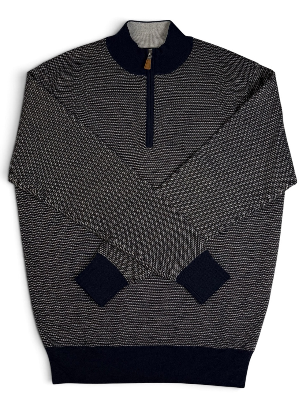 Peter Millar Italian Merino Wool Navy Brown Birdseye Quarter-Zip Men’s M NWOT
